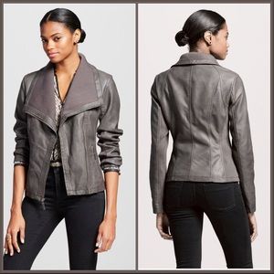 [Sold] Rib Trim Faux Leather Moto Jacket